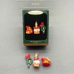 Hallmark Keepsake Ornaments Merry Grinch-mas ! Dr. Seuss Set/3 Mini 1999